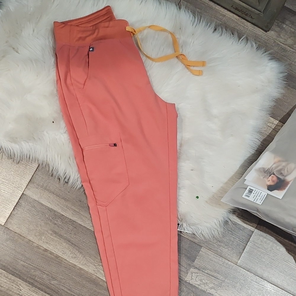 Figs Coral Jogger Pants with Yellow Accents